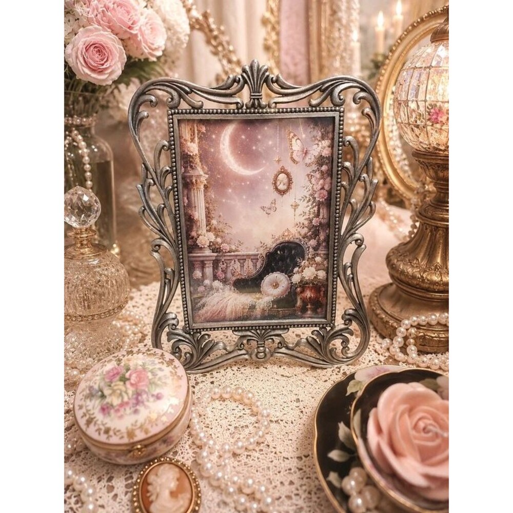 Vintage Victorian Silver-Tone Brass Picture Frame – Ornate Scrollwork